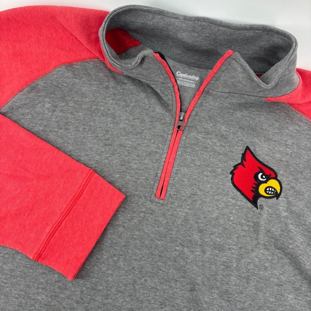 Captivating Louisville Cardinals Quarter Zip Mens‎ 3XL Gray Red NEW Raglan Sport